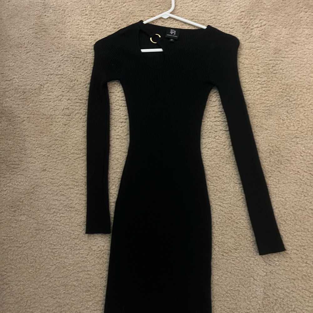 black ribbed mini dress